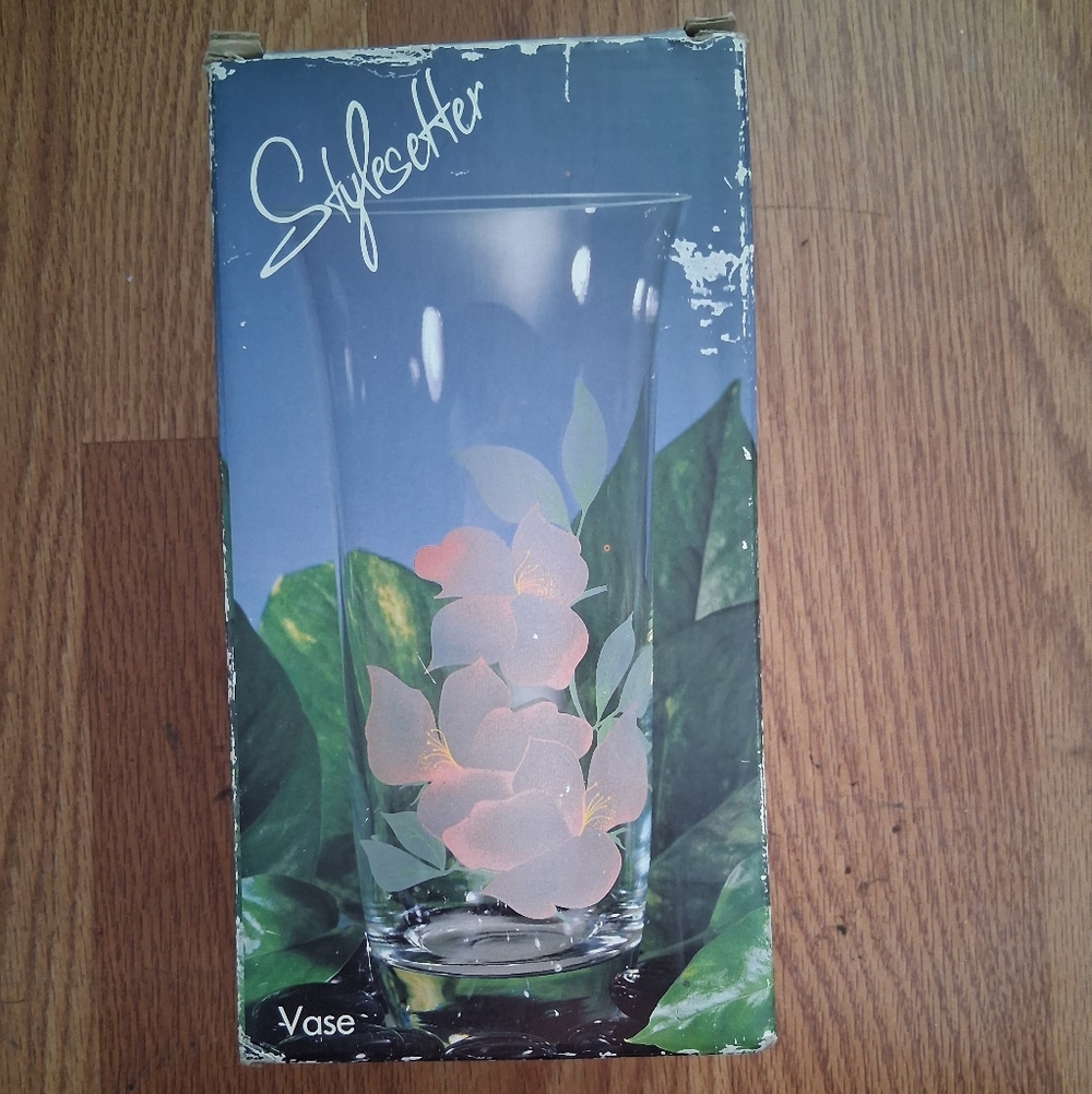 Clear Glass Vase with Floral Design